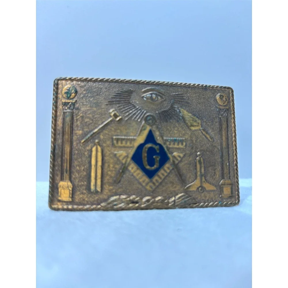 Vintage Harry Klitzner 1978 Masonic Freemasons Solid Bronze Belt Buckle